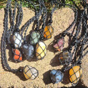 Beautiful Agates, Jasper and Petrified Stones in Black Macrame Cords $15 each
